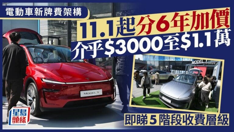 電動車牌費11月起加價：六年分階段實施，2030年最高達$1.1萬！