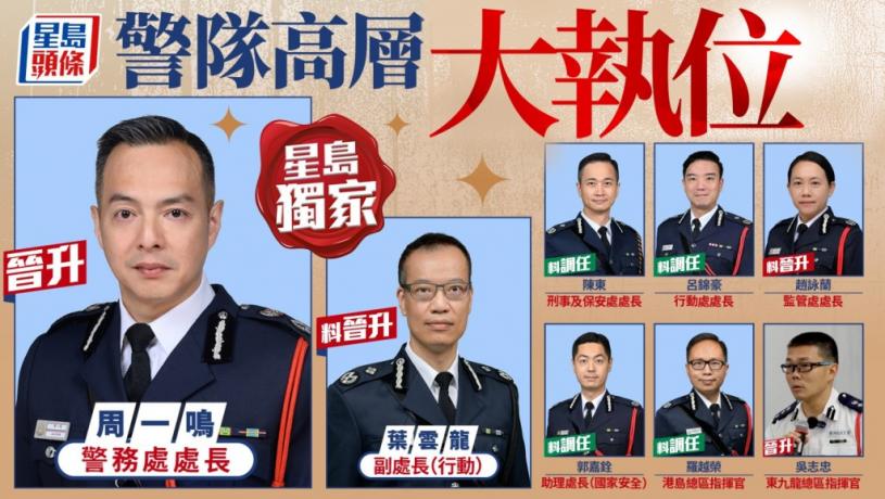 周一鳴做一哥 葉雲龍料升副處長 4升職4調任 警隊高層大執位
