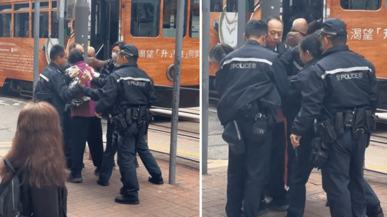 灣仔七旬婦街頭揮舞鎅刀，五警合力制服！現場影片曝光