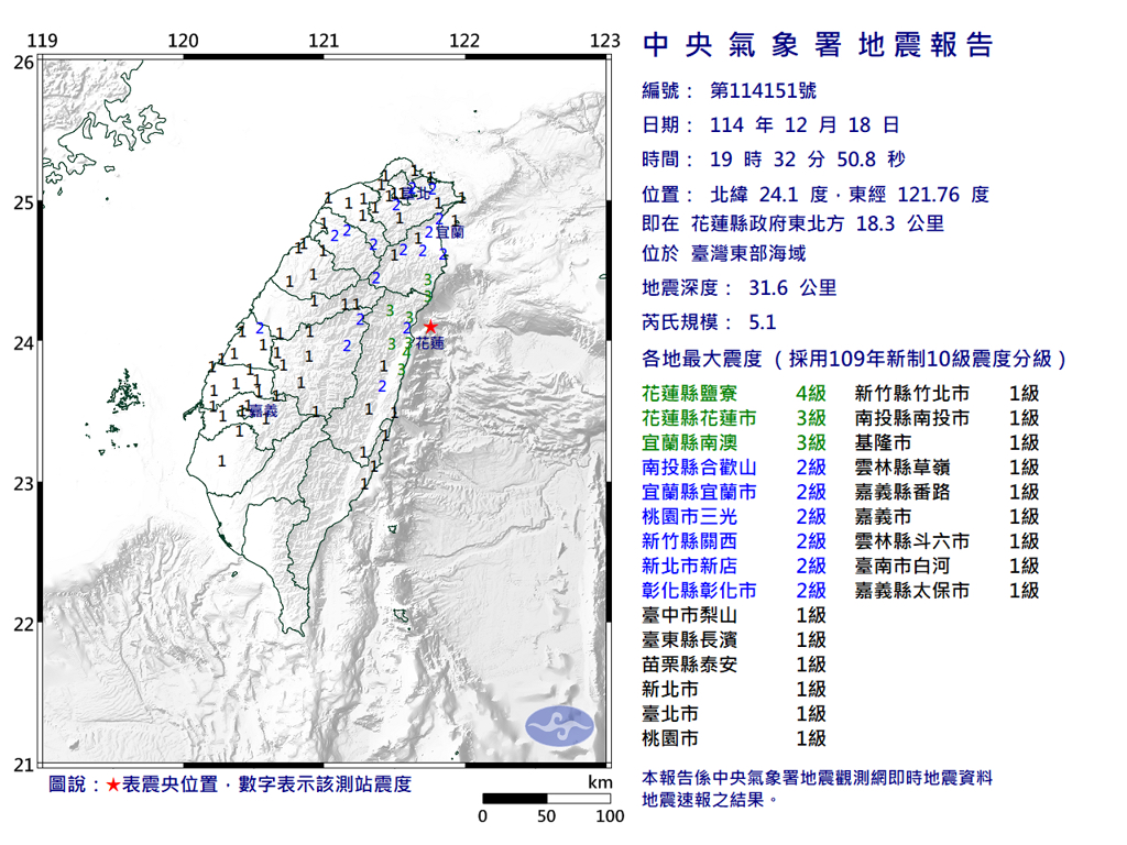 全台有感！花蓮東部海域發生5.1級地震 16縣市搖晃