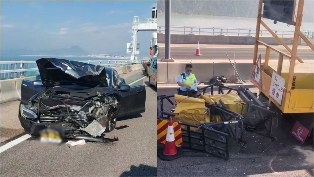 港珠澳大橋Tesla撼箭嘴車 女司機嘴角流血送院