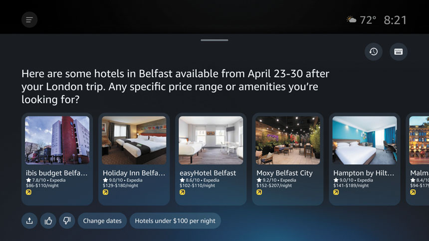 AI助理Alexa+可代勞透過Expedia預訂酒店。亞馬遜