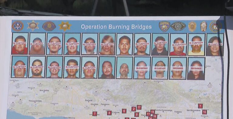 當局掃蕩洛杉磯幫派暴力團伙，多人已經落網。KTLA電視畫面