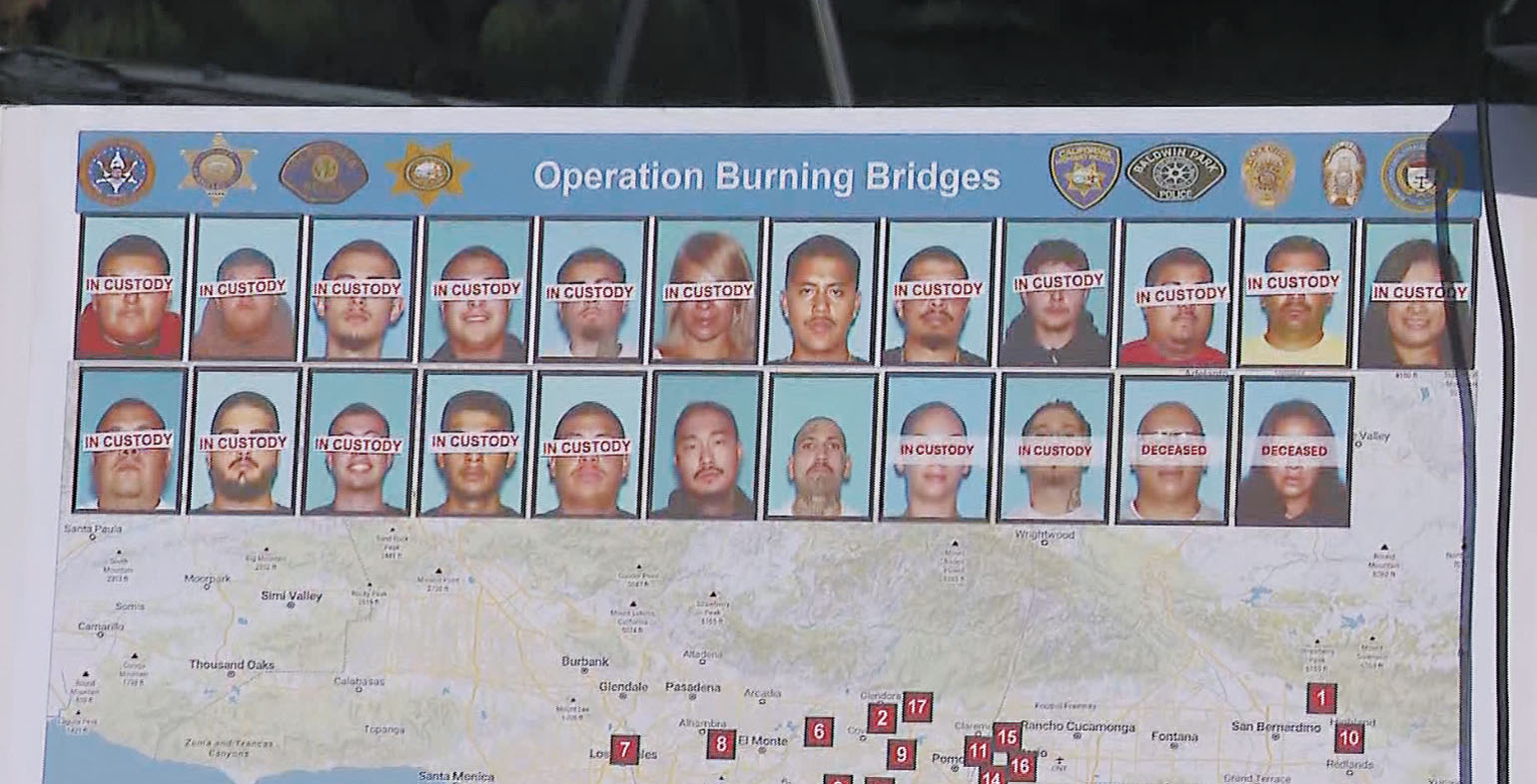 當局掃蕩洛杉磯幫派暴力團伙,多人已經落網。KTLA電視畫面
