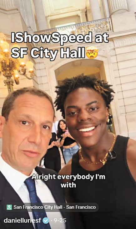 被中國大陸網民稱為「甲亢哥」的網紅IShowSpeed月前到訪三藩市，市長羅偉接待並與他拍片。羅偉TikTok