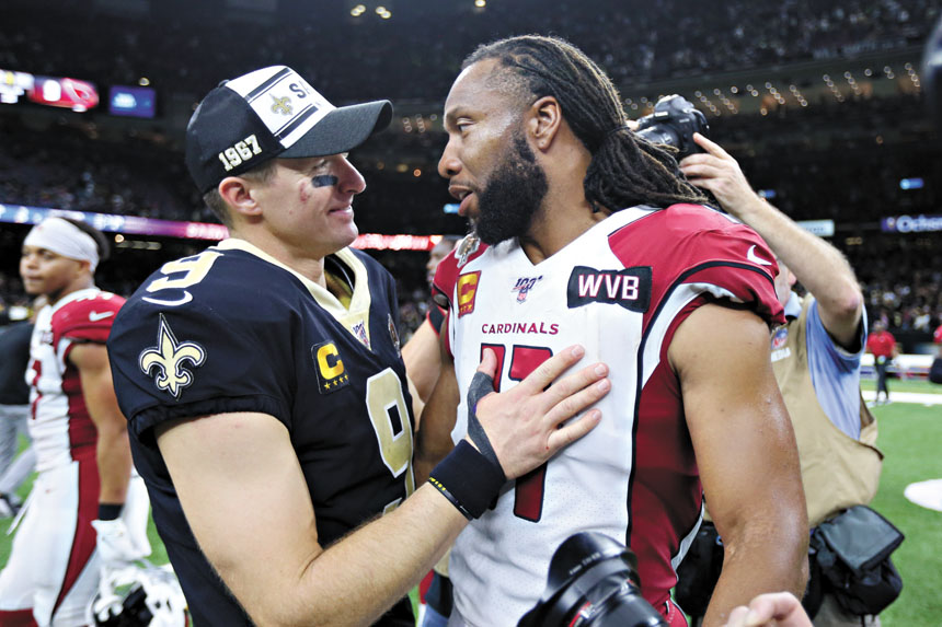 曾經是賽場對手的德魯．布里斯（左）和拉里．菲茨傑拉德（右），如今有望一同入選名人堂。路透社資料圖片