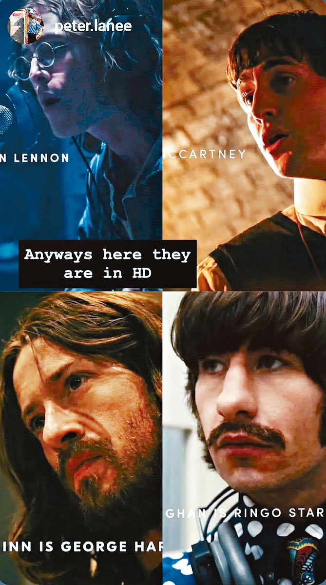 Harris扮約翰連儂、保羅麥斯卡扮保羅麥卡尼、Joseph扮演佐治夏里遜、Barry飾演靈高史達。