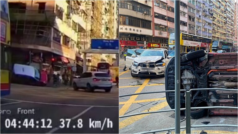 【車Cam直擊】深水埗驚險車禍！寶馬衝燈撞翻的士 險撞途人