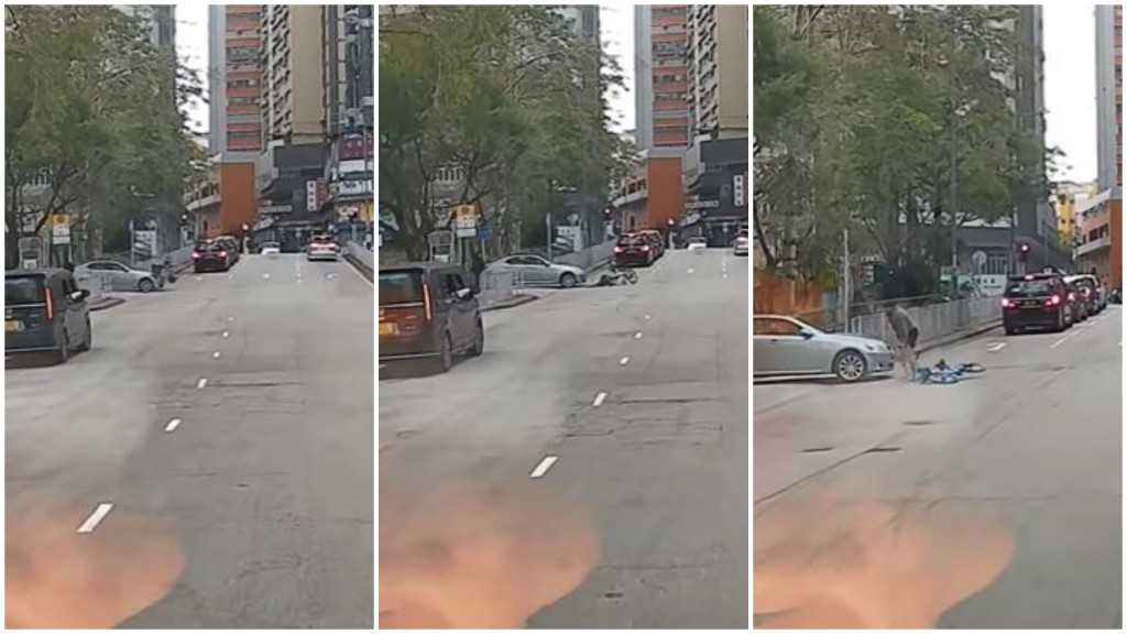 【車cam直擊】單車漢行人路高速落斜 遭駛出私家車撞飛 網民：要立法綁安全帶？