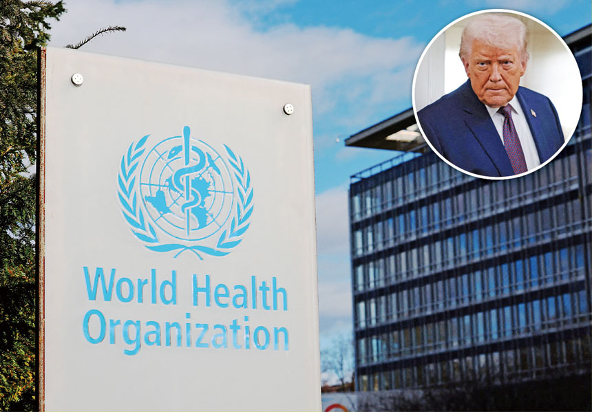 特朗普（圓圈圖）曾抱怨，稱美國長期以來在世衛組織繳納的會費「過高」。路透社資料圖片