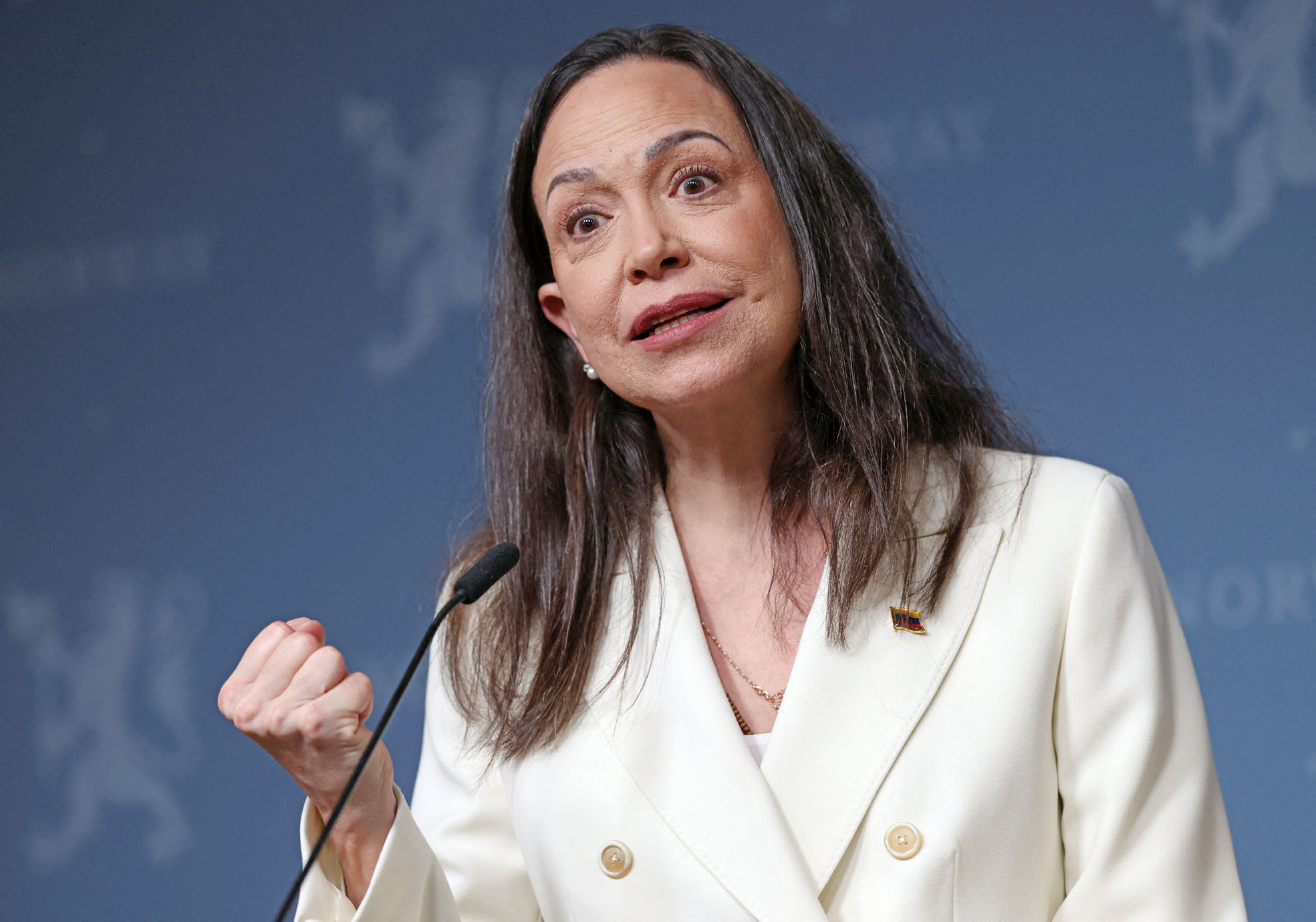 諾貝爾和平獎得主、委內瑞拉反對派領袖馬查多最新聲明並沒有自居領導地位。路透社資料圖片