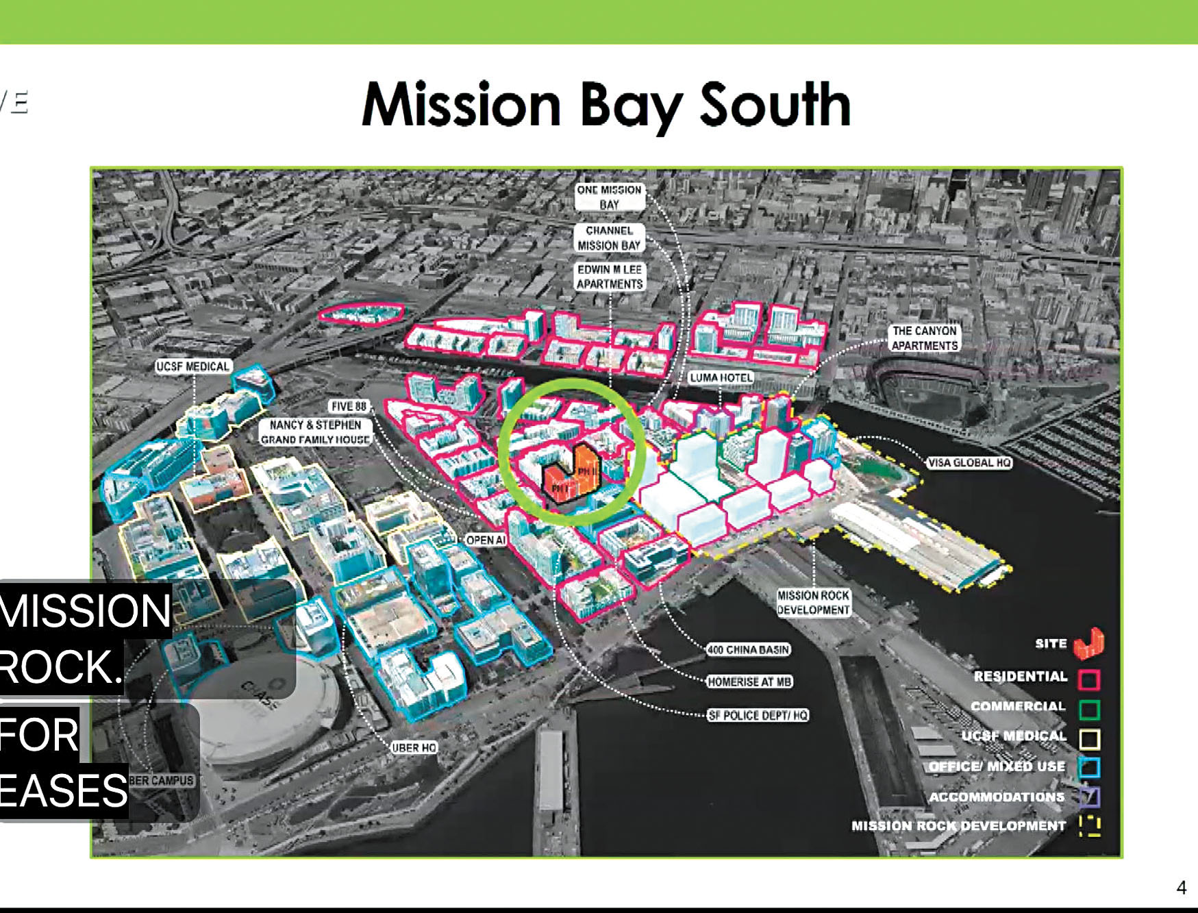 「米慎灣南」重建區整體規劃示意圖，綠圈所示為Block 4 East擬重建地段。會議截圖