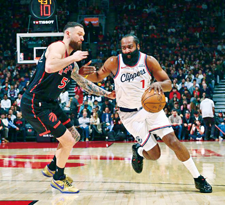 哈登（右）助推快船逆風前行。網上圖片