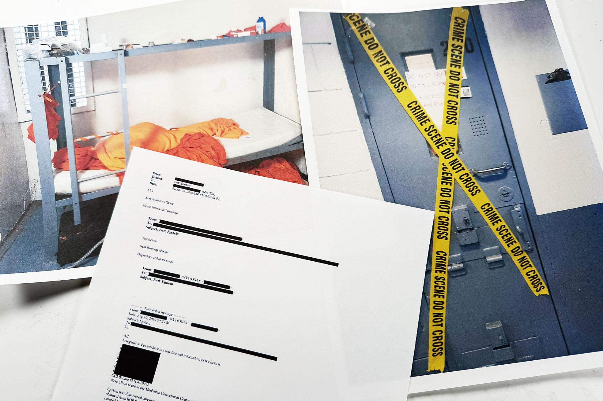 司法部公開的檔案包括愛潑斯坦被發現不省人事的監倉照片。美聯社