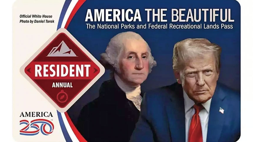 「美國美景通行證」上有特朗普總統肖像。內政部