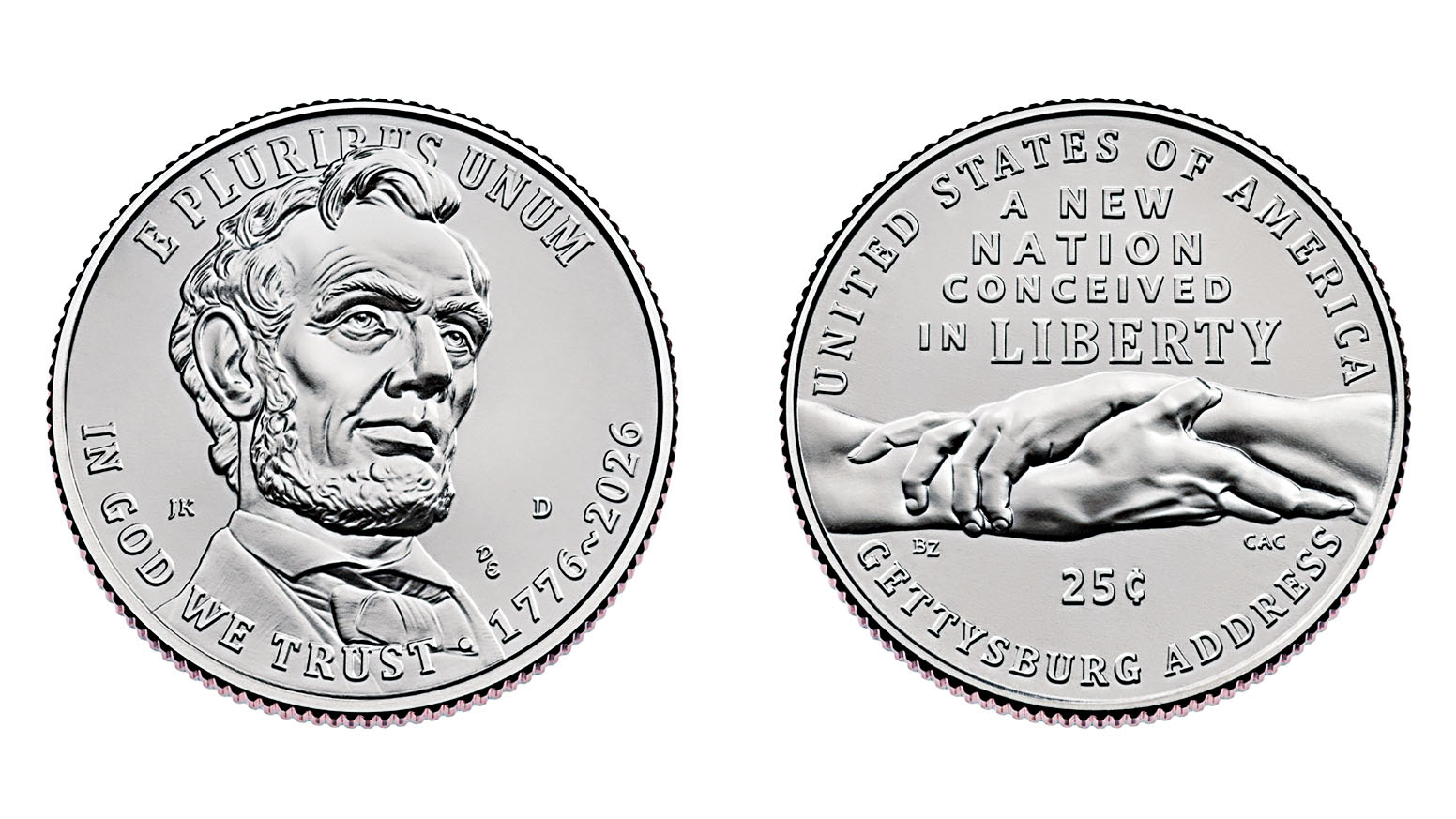 為紀念美國建國250週年於今年鑄造發行的葛底斯堡演說紀念幣正反面效果圖。美國鑄幣局
