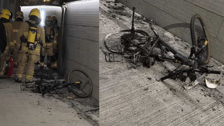 元朗單車深夜起火嚴重焚毀 消防迅速到場開喉救熄