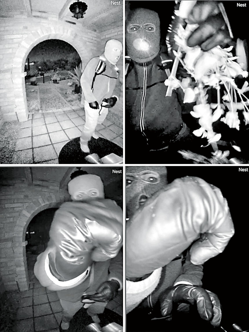 當局早前發布監控畫面，南希失蹤當晚門外的蒙面男子有戴手套。FBI/美聯社