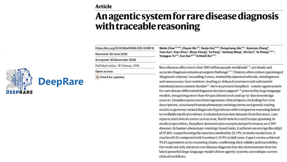 AI醫生「DeepRare」上線！全球首個會解釋診斷思路的罕見病AI，準確率近六成