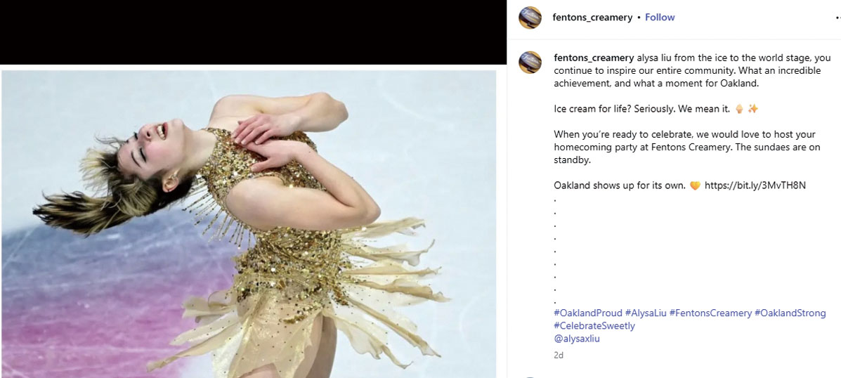 Fentons Creamery為劉美賢送上終身免費吃冰淇淋。Fentons Creamery/Instagram