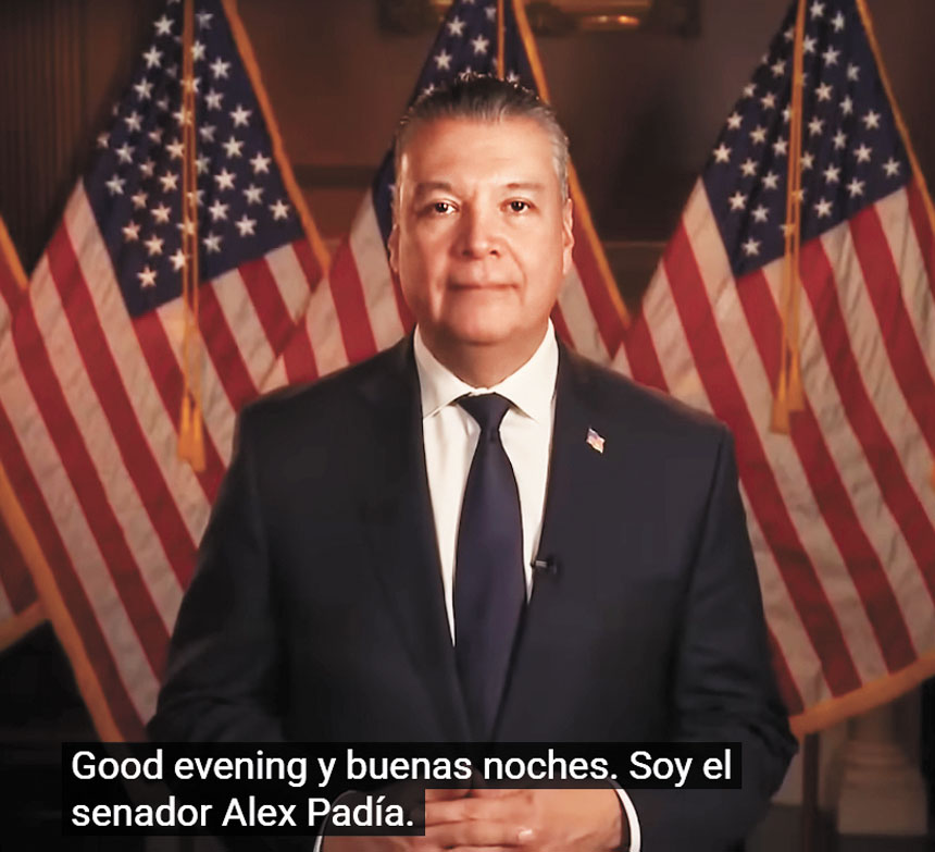 帕拉達以西班牙語發表民主黨回應國情咨文的演說。視頻截圖