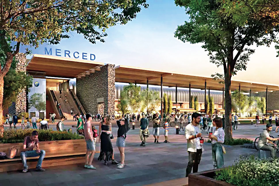 當局曾發布默賽高鐵站設計效果圖。加州高鐵局