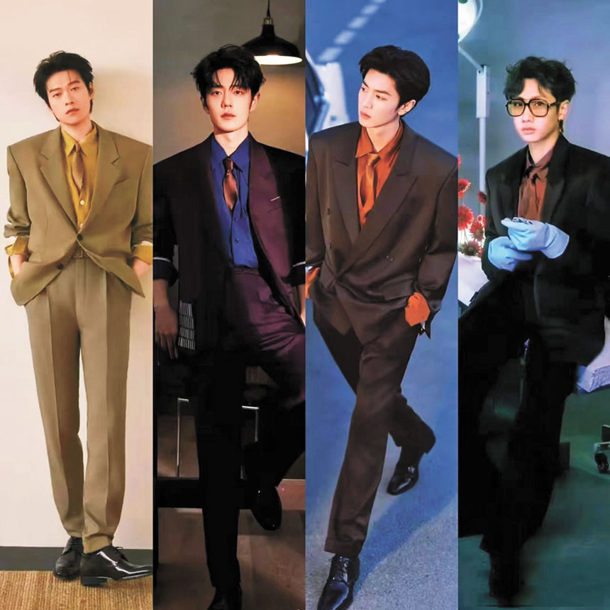 魏大勳、肖戰、陳哲遠、汪蘇瀧都穿著同款西裝現身。網上圖片 .c2/.c3 汪蘇瀧（左）、陳哲遠（右）穿的服裝從款式到顏色完全一樣。網上圖片
