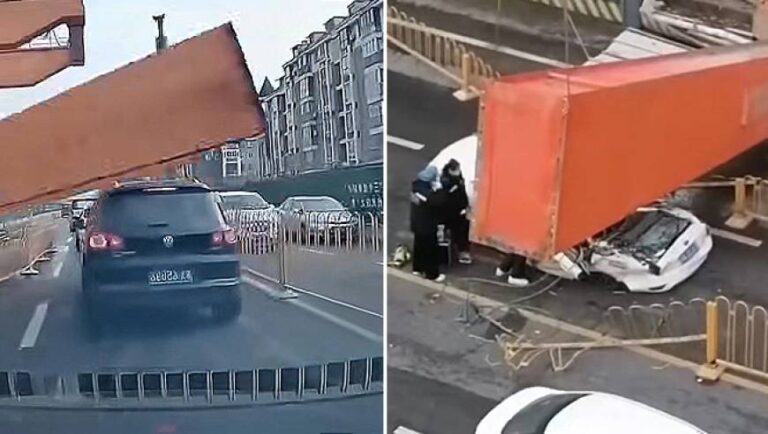 【車CAM直擊】武漢地鐵工地龍門吊突倒塌 砸中行駛中私家車釀1死1傷