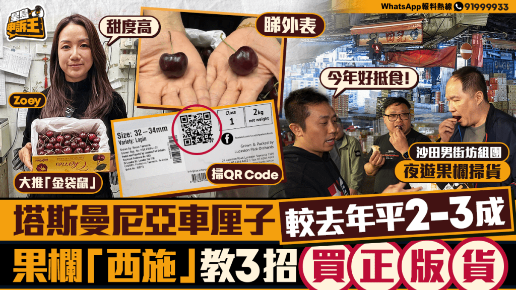 【果欄攻略】塔斯車厘子點分真假?業內人教路:認住呢個標記!
