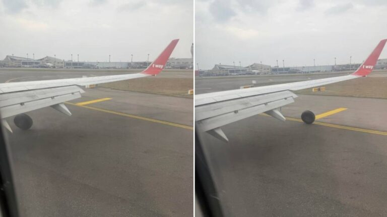 【驚險直擊】德威航空降落桃園機場「甩轆」 乘客拍下驚魂一刻 跑道緊急關閉