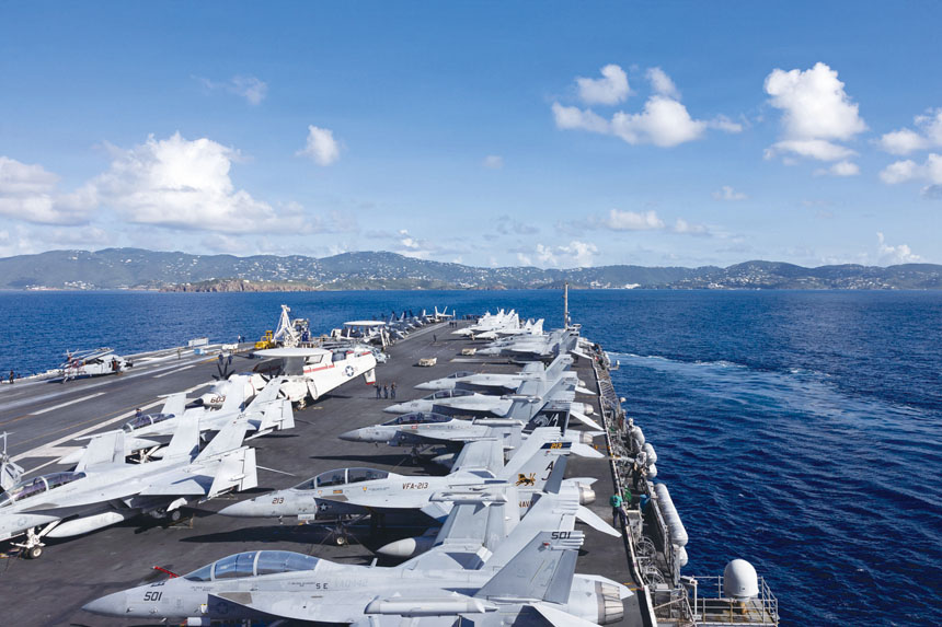 美俄核武條約將到期且後續協議無進展,令外界擔憂核安全閥將不復存在。圖為美軍核動力航空母艦。資料圖片