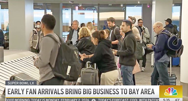 超級盃球迷已經陸續抵達灣區。NBC電視畫面