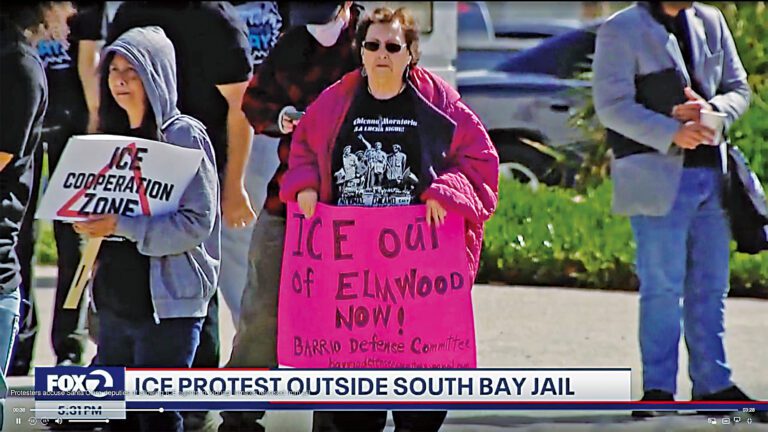 民眾在苗必達抗議。KTVU電視畫面