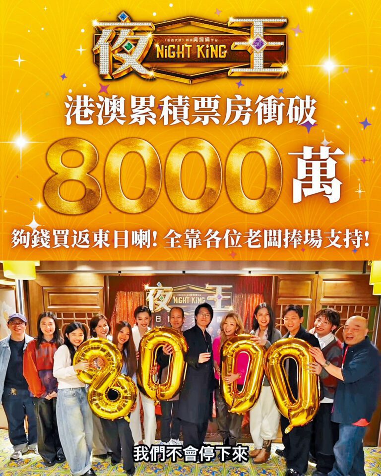 子華、Sammi拉隊拍片賀《夜王》票房衝破8000萬元。
