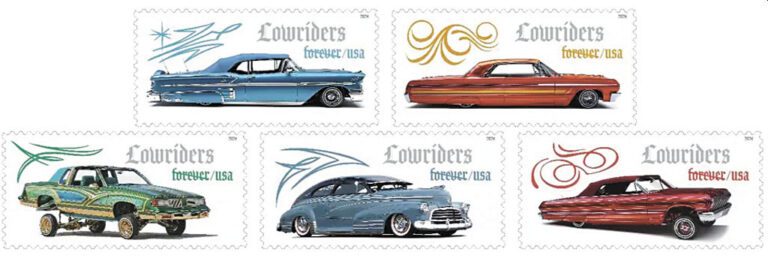 紀念低底盤汽車文化的五張永久郵票。美國郵政總署