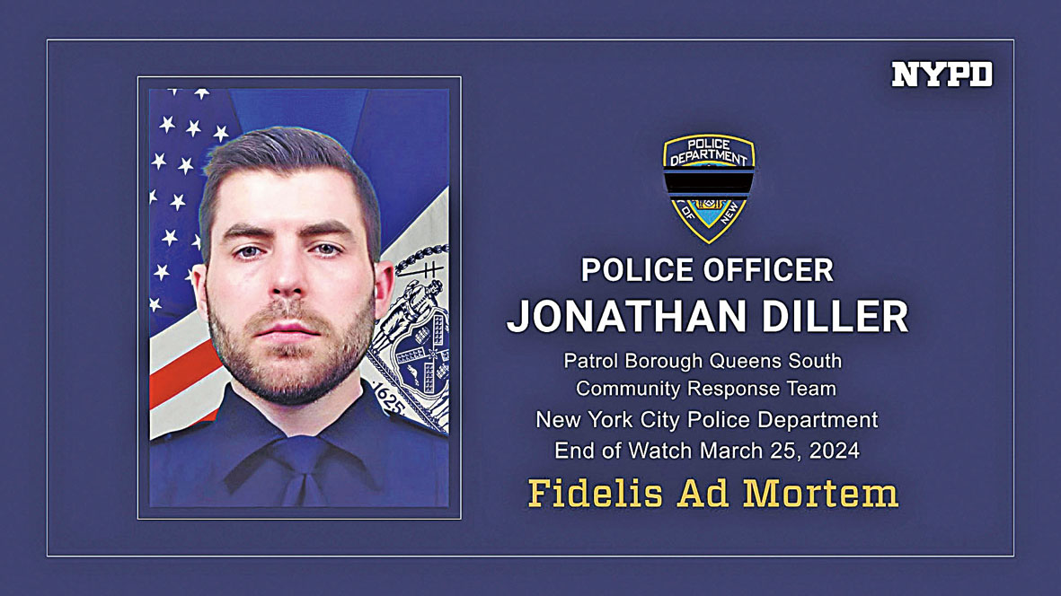 圖為殉職警員迪勒（Jonathan Diller）。 皇后區地方檢察官凱茲（Melinda Katz）社交媒体X