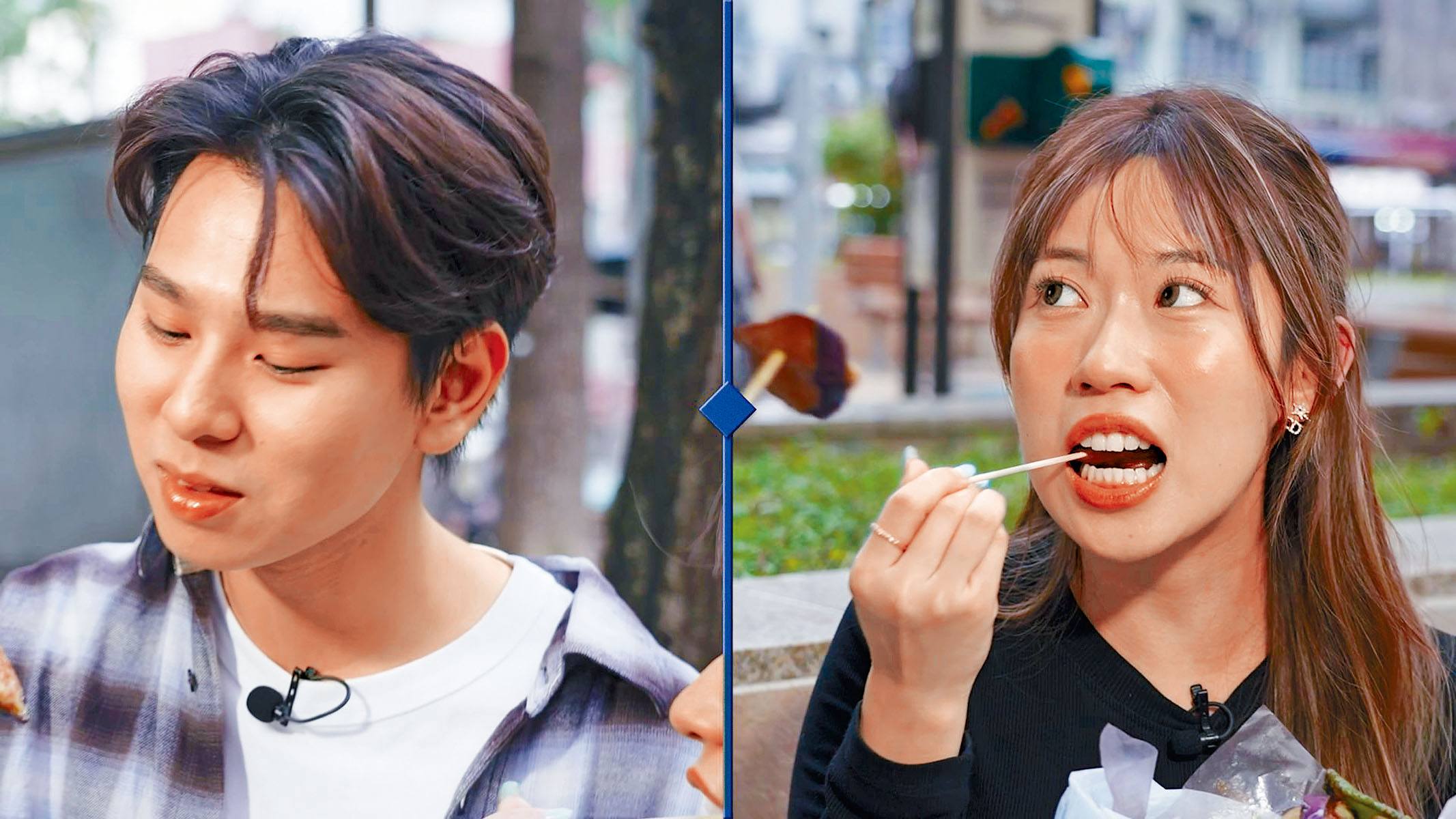 波波和行仔都沉醉在煎釀三寶的美味中。