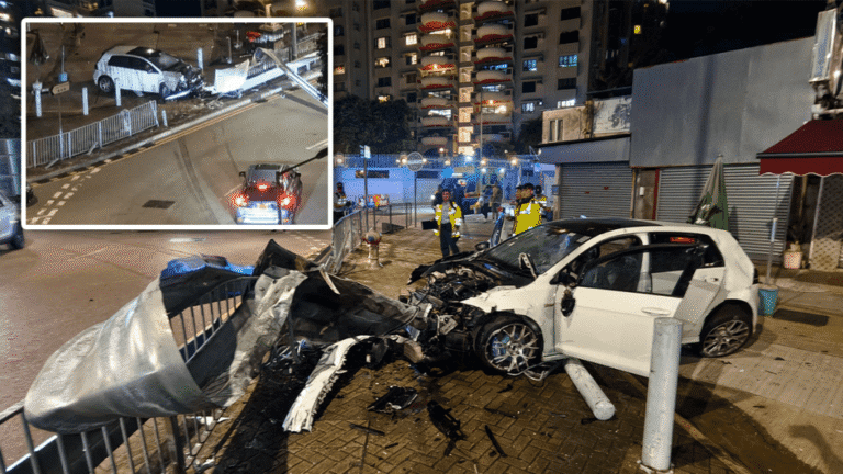 深井迴旋處私家車失控撞欄 車頭冚飛脫 司機輕傷送院