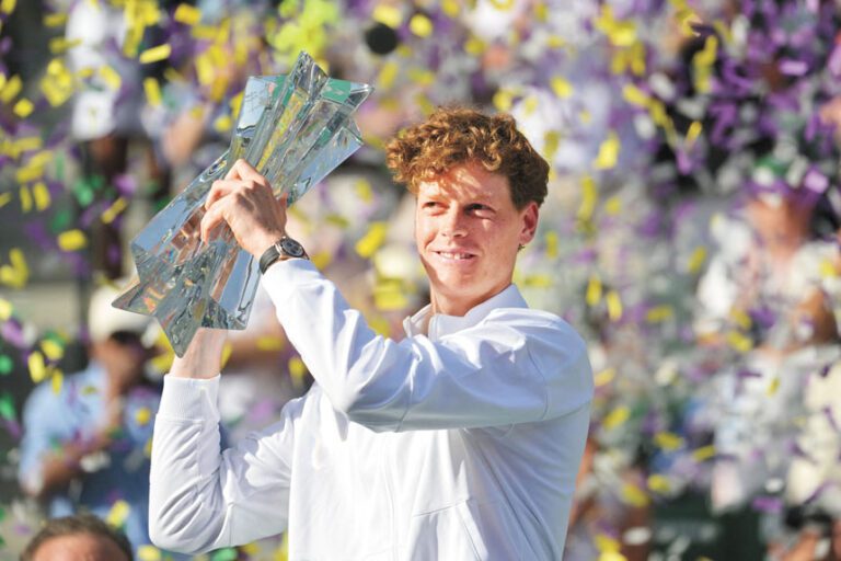 辛納職業生涯首次奪得印第安維爾斯賽男單桂冠。路透社