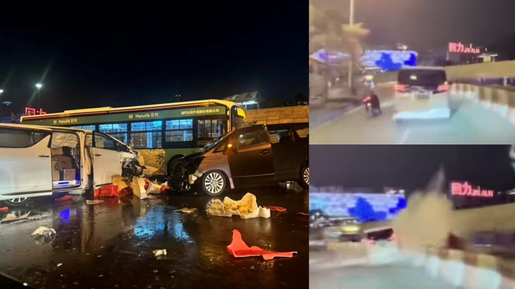 澳門友誼大馬路發生三車相撞意外 涉超速七人車失控釀4傷