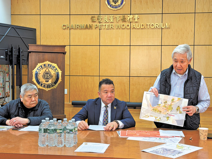 退伍軍人會黃建中及梅本立，與林則徐像基金會陳健榕講述達成共識的經過及結果。