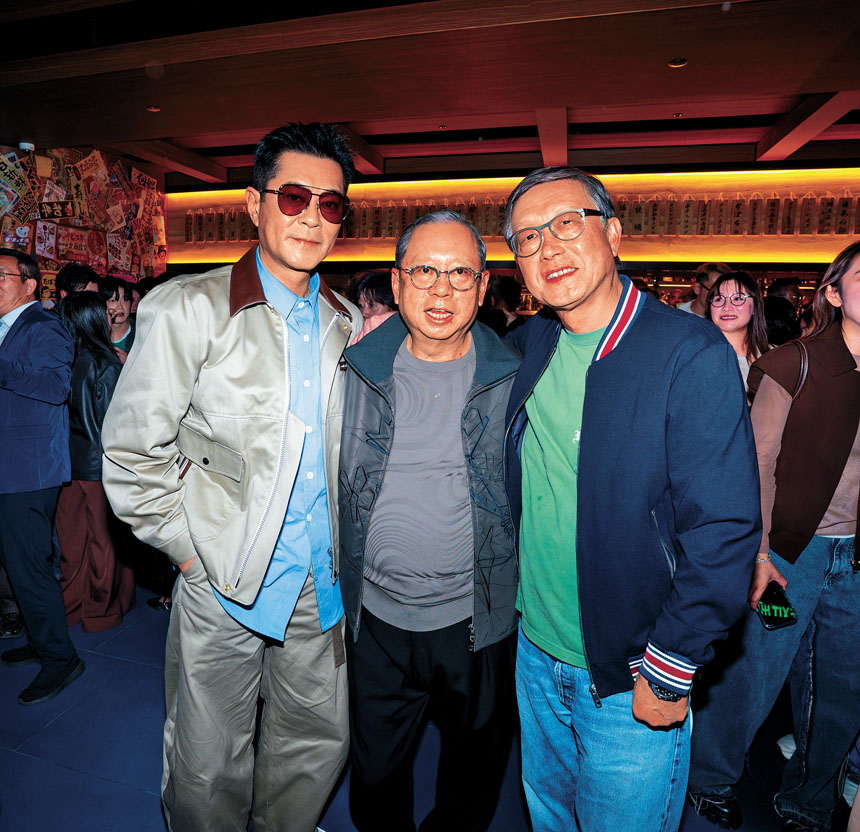 古天樂、林建岳、劉偉強在「寰亞之夜」歡聚暢談。