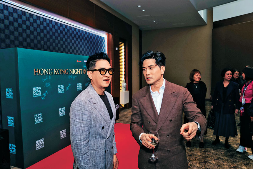 張家輝（左）、伍允龍這日出席「香港之夜」，分享對香港電影業未來期望。