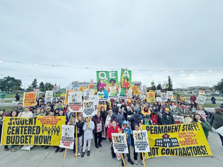 屋崙教育工作者2月集會，要求以學生為本的預算改革。資料圖片/工會提供