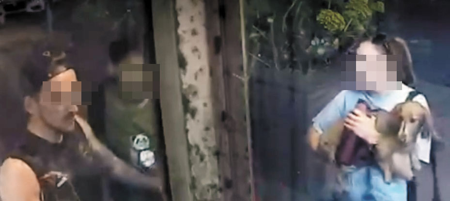 涉案嫌疑人（左1）及其女友（右2）。 受訪者提供視頻截圖