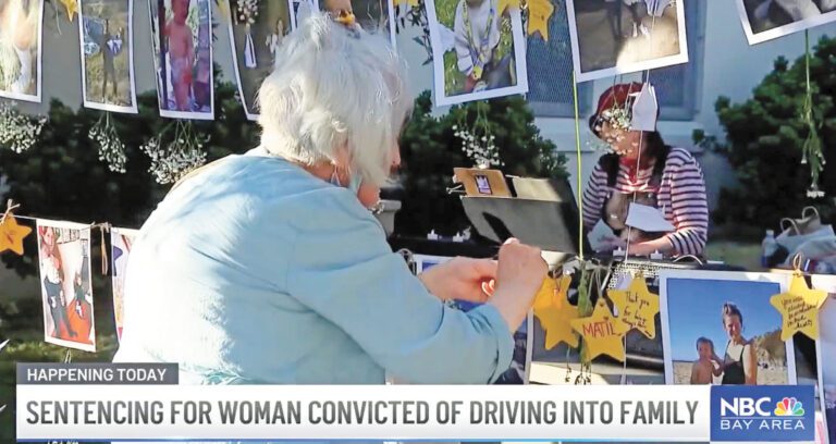 行人安全倡議組織「步行三藩市」和死者家屬周四晚於發生車禍的圖書館外舉行守夜活動。NBC電視畫面