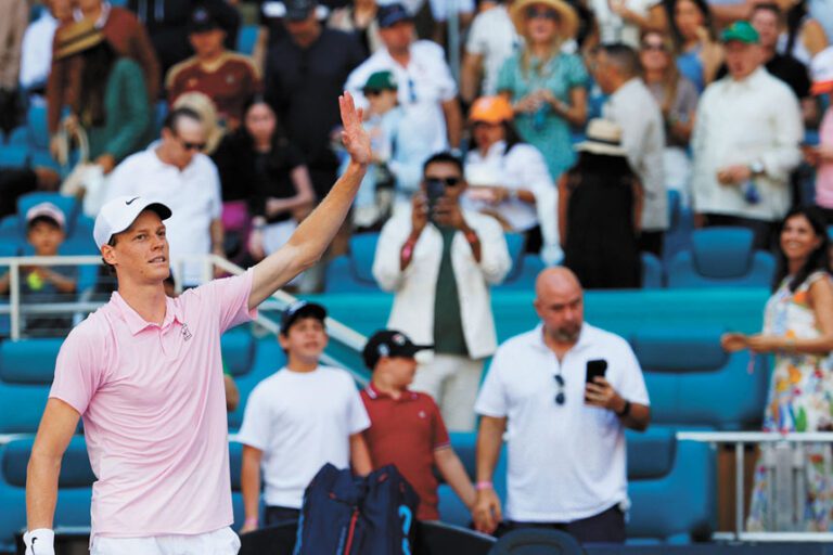 辛納順利拿下勝利，朝著衛冕目標繼續前進。路透社