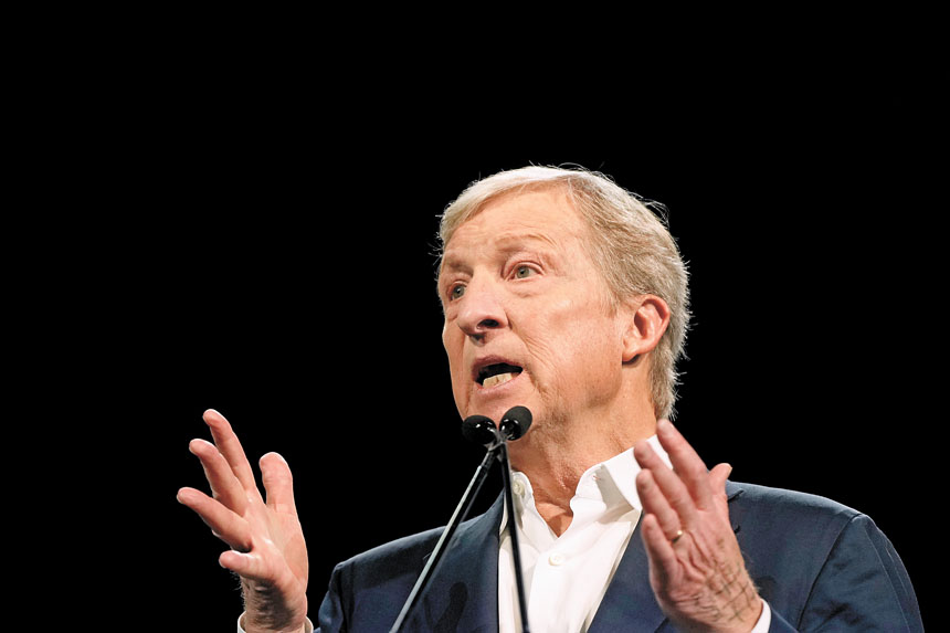 富商斯泰爾推出廣告批評斯華威缺席國會投票，並質疑他是否真的住在加州。美聯社