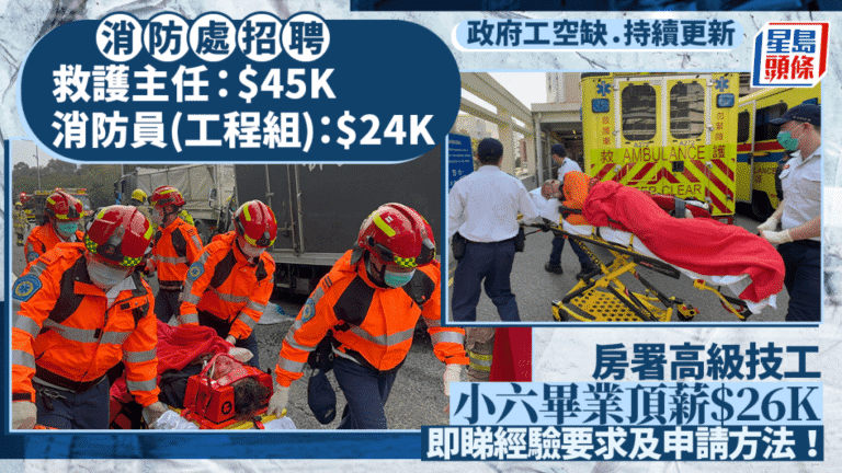 2026年3月政府職位空缺精選：消防處救護主任起薪45K 工程組消防員24K