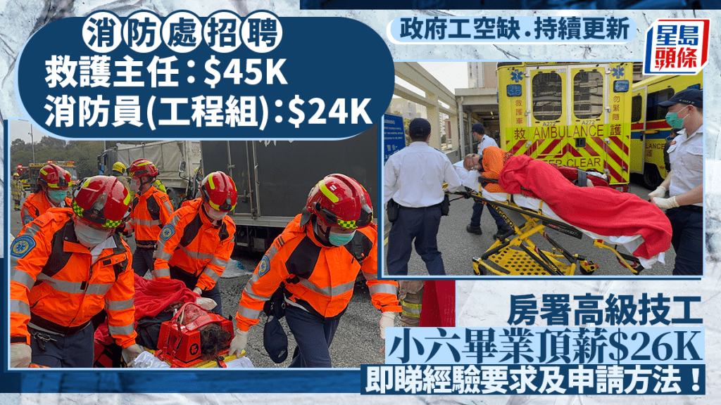 2026年3月政府職位空缺精選:消防處救護主任起薪45K 工程組消防員24K